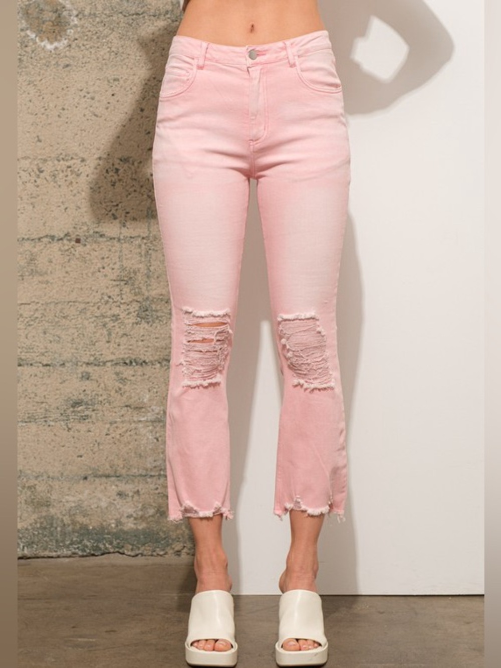 Pretty in Pink Mid-Rise Washed Distressed Jeans - Picture 2 of 5